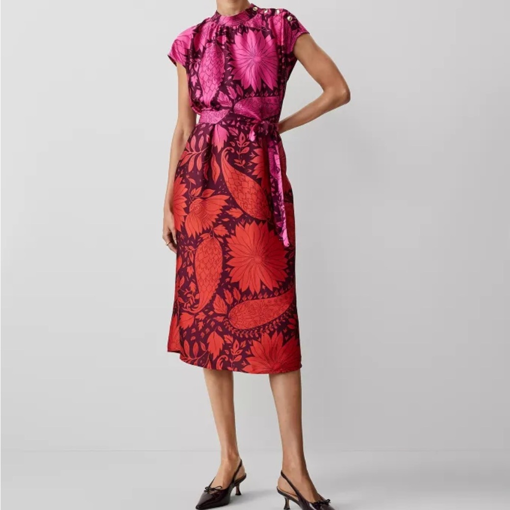 Ann Taylor Pink and Red Floral Midi Dress